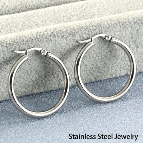 Simple Circle Earrings Stainless Steel Hoop Round Ring Earrings For Women Smooth Fashion Jewelry Party Gift