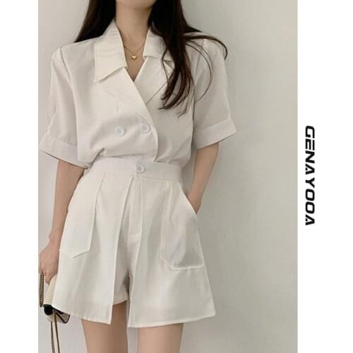 Genayooa Summer 2021 Women Two Piece Set Plus Size Office Ladies 2 Piece Sets Womens Outfits Elegant Short Sleeve Blazer Femme