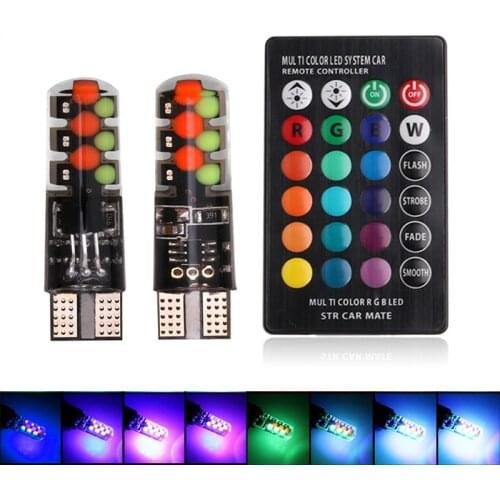 1set 12V Flashing Strobe With Remote Controller Silicone Cob LED W5W 194 168 T10 RGB Car Led Bulb 12smd Lamp Auto Parking Lights
