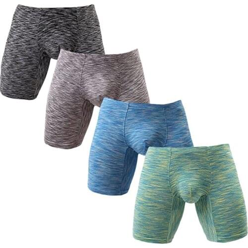 1PCS Mens Professional No Ride Up Boxer Briefs Long Leg Polyester Underwear Low Rise Trunks with Pouch US Size