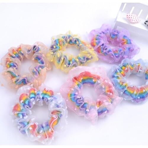 50 pcs/lot, Elastic Rubber Bands Rainbow Dot Hair Ring Rope Ponytail Holder For Women Girls Hair Band Organza Hair Accessories