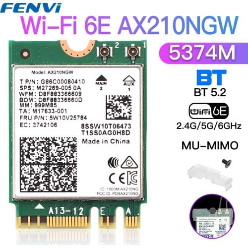 5374Mbps Intel AX210 WiFi 6E M.2 NGFF Wireless Card Bluetooth 5.2 2.4G/5G/6Ghz WiFi Card 802.11AX WiFi 6 AX200NGW For Windows 10