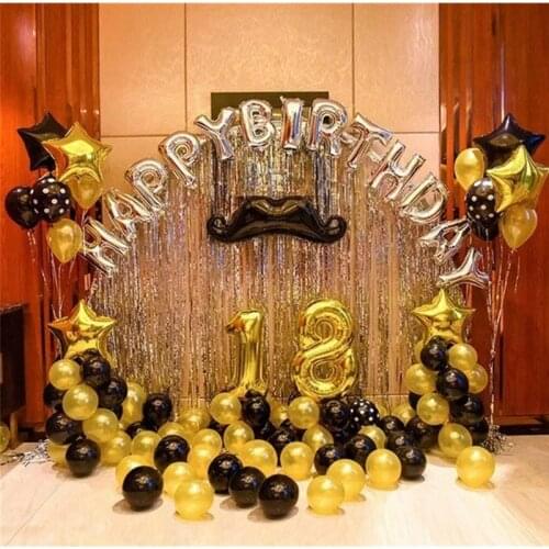 65pcs Adult party gold black silver happy birthday foil balloon 18th old Adult ceremony Anniversary party decoration photo props