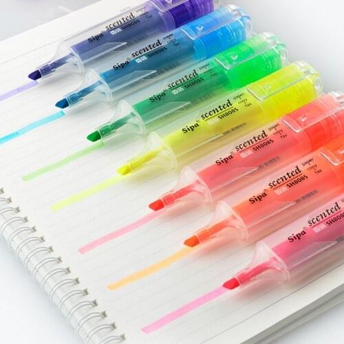 7pcs Transparent Shape Marker Highlighter Pen Painting Fragrant Fluorescent Color Office Accessories School Supplies H6278