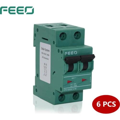 FEEO 2P DC Circuit Breaker 550V 6A 10A 16A 20A 25A 32A 40A 50A 63A Solar MCB Mini DC Circuit Breaker TUV & CE Certificate 6PCS