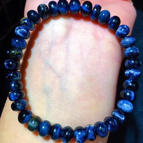 Natural Blue Pietersite Bangle Bracelet Round Beads Bracelet 7.2x5mm Women Men Stretch Crystal Blue Namibia Stone AAAAA