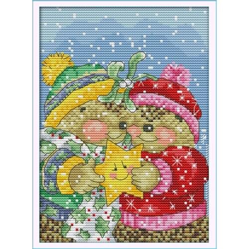 Joy sunday cartoon style Happy little bears free cross stitch designs for wall hanging embroidery decoration for alphabet diy