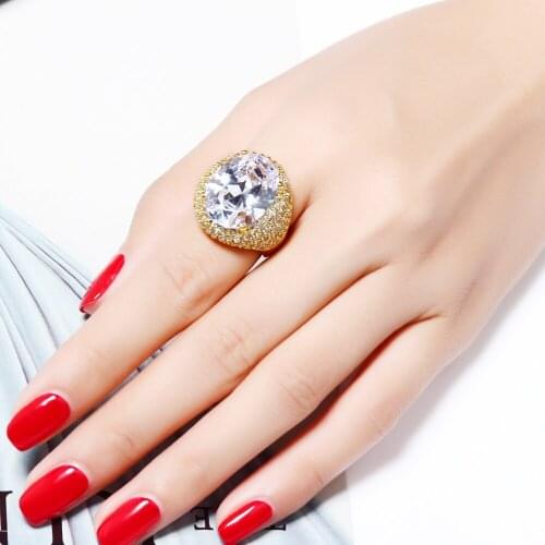 Large Oval stone Gold-Color Rings Big Cubic zirconia Luxury Jewelry Best quality Jewellery Factory directly supply
