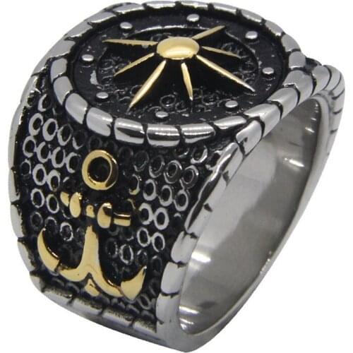 Support Dropship New Size 7-14 Golden Anchor Ring 316L Stainless Steel Fashion Cool Man Sailor Ring