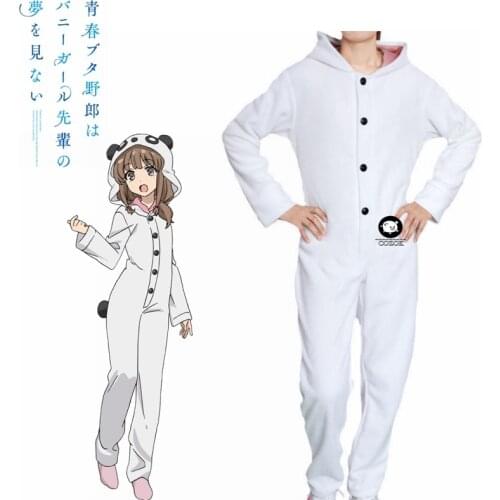 Seishun Buta Yarou wa Azusagawa Kaede Panda Animal One-pieces Jumpsuits Pajamas Sleepwear Outfit Anime Cosplay Costumes