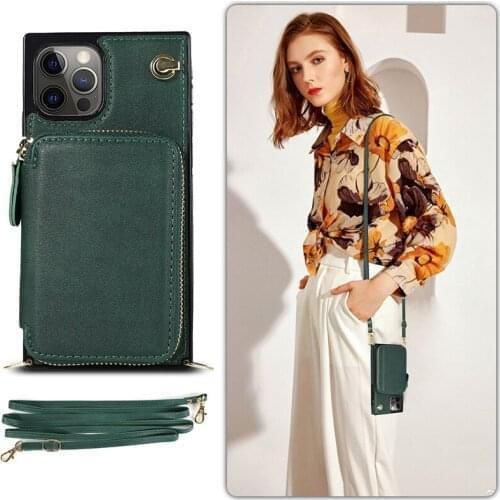 Crossbody Zipper Pocket Wallet Case For iPhone 12 Pro Max 11 Pro SE 2020 6 6s 7 8 Plus 10 X XR XS Max 12 Mini Leather Phone Case