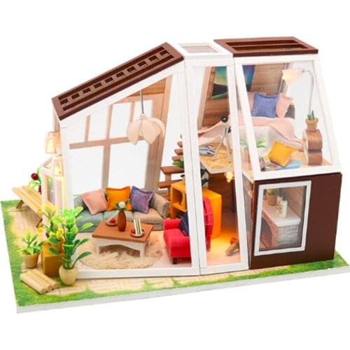 Creative DIY Children Adult Miniature Doll house Wooden Kits Assembled The Aurora Hut building blocks mini home furnishing toys