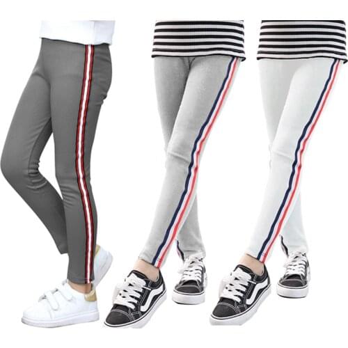 Girls Leggings Summer Full Length Skinny Pencil Pants Kids Cotton Elastic Trousers Children Striped Sport Solid Color Leggings