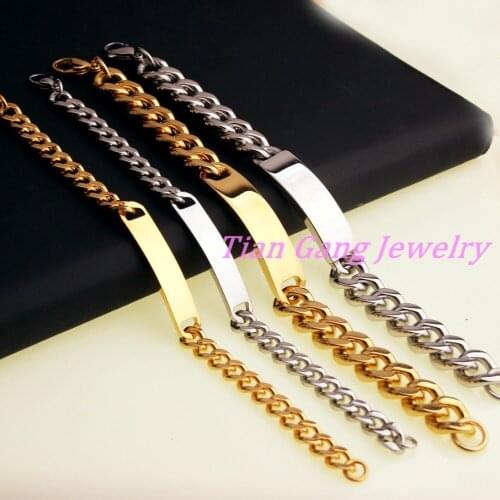 Fashion Men Jewelry Smooth Simply Men ID Bracelet Silver Color Gold Stainless Steel 10/15mm Wide Bracelet 8.66 inch Wholesale