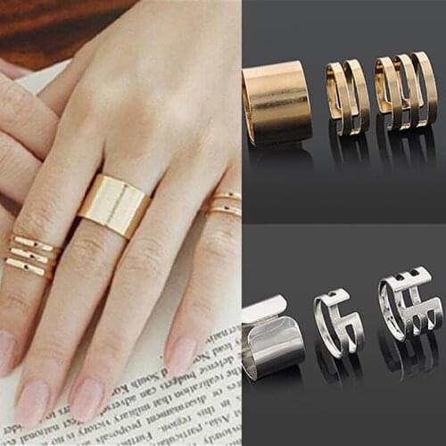 Three-piece Set Rings Chain Twisted Rings for Women Trend Handmade Jewelry Gift Double-layer Hollow Open Rings Three-piece Set