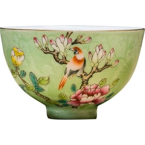 Delicate Jingdezhen Pure Hand Painted Flower Bird Porcelain Small Tea Bowl Kung Fu Teacup