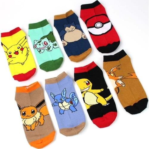 TAKARA TOMY Pokemon Pikachu Figure Cotton Socks Pokemon Squirtle Charmander Bulbasaur Anime Cosplay Men Women Ankle Cotton Socks