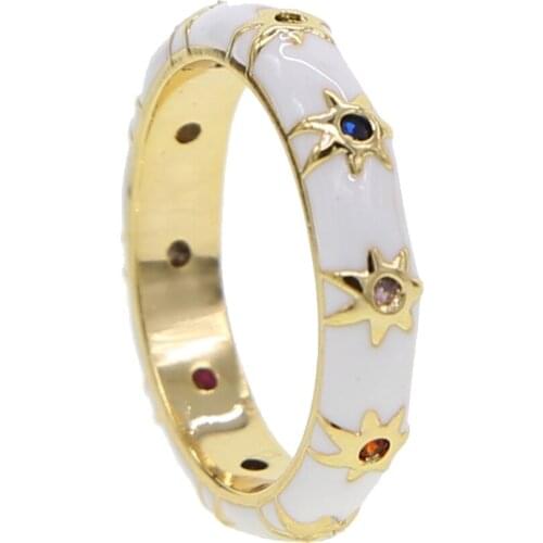 2020 New Style White Sun Flower Enameled Rings For Women Paved Rainbow Cz Couple Rings Fashion Jewelry Party Wedding Rings Gifts