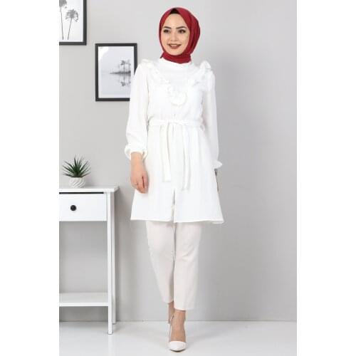 Önü Fırfırlı Tunik TSD2829 Beyaz