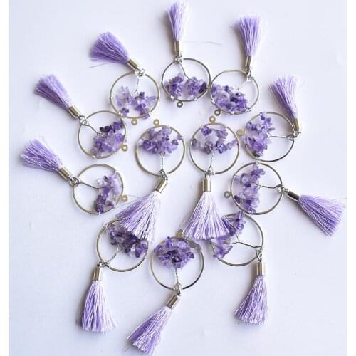 Wholesale 12pcs/lot mixed natural stone Amethysts Tree of life handmade wire wrapped EarringsPendants 30mm for jewelry marking