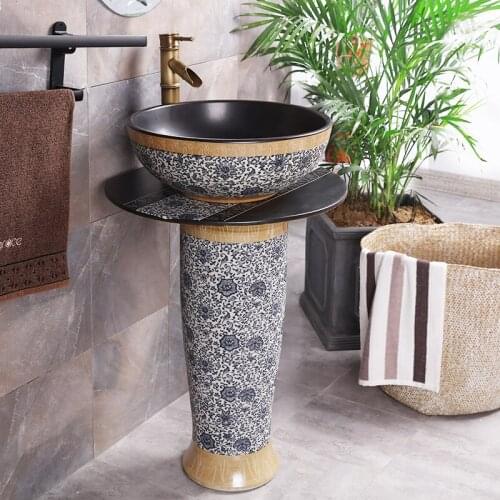Pedestal Washbasin Ceramic Household Bathroom Toilet One Floor Hand Washing Pool Cloakroom Vanity Wash Sink Pedestal basin blue