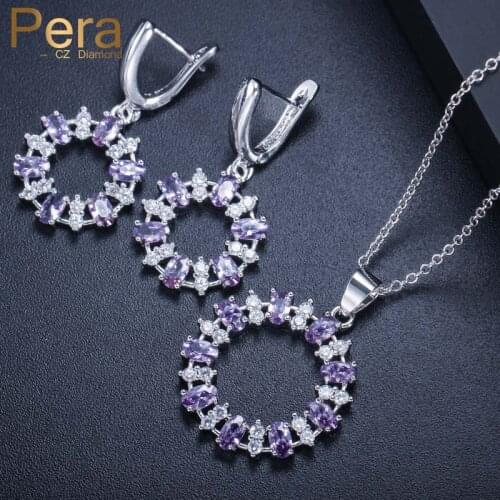 Pera 7 Color Option Fashion Women Summer Party Jewelry Big Hollow Dangle Round Drop Cubic Zirconia Necklace And Earring Set J262