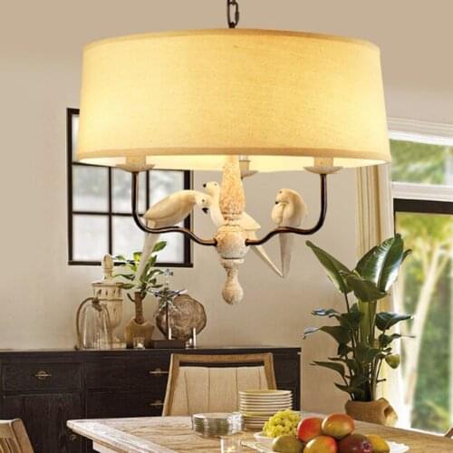 American Country Style Bird Droplight bird flax fabric lampshade for kitchen lighting dining room E14 pendant lamp