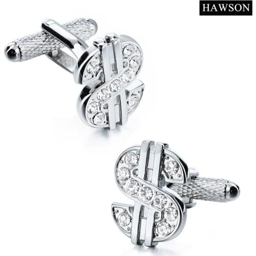 Polish Crystal Cufflinks America $ USD Dollar Sign Cuff Links Fashion Currency Symbol Fasten Button French Shirt Cuff Links