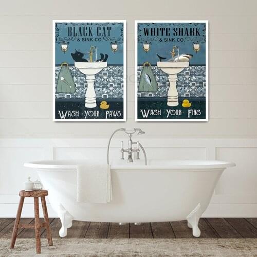 Black Cat Wash Your Paws Wall Artwork Bathroom Decor Painting Hd Print Vintage Posters Canvas Cuadros Modular Picture for Gift