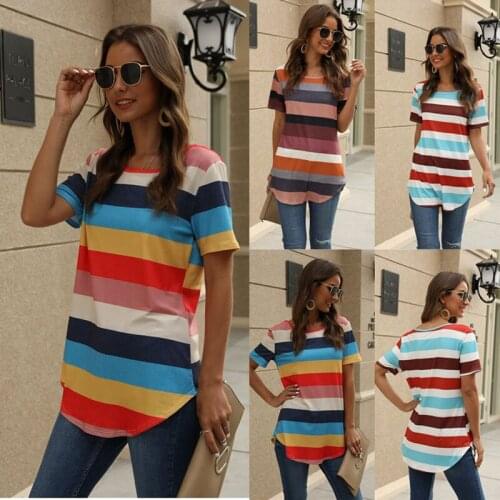Casual T-shirt Rainbow Streetwears Summer Clothes For Women Tops Tees Clothing Short Sleeve Chemise Femme Tee Shirt Femme