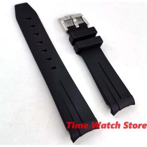 Black 20mm Watch band rubber strap pin clasp fit for 20mm lug mens wristwatch replacement