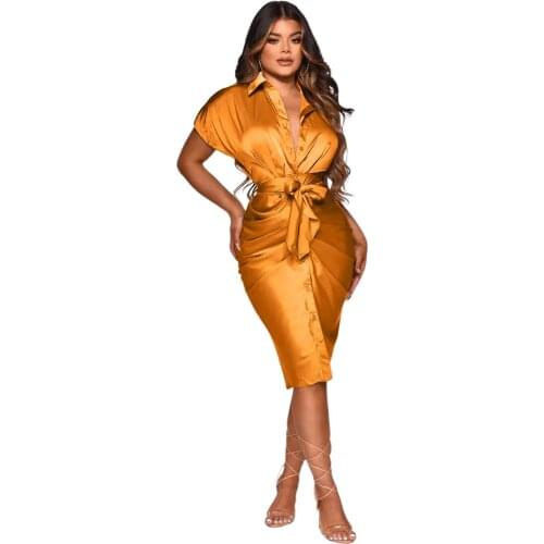 Sexy Women Dress Pleated Fold Bodycon Short Sleeve V-neck Midi Dress Party Dress Vestidos Solid Office Lady Shirts Blouses Robe