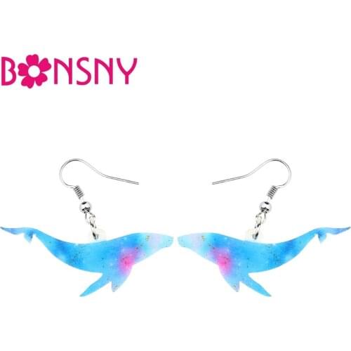 Bonsny Acrylic Ocean Swimming Blue Whale Hipster Cool Earrings Big Long Dangle Drop Fashion Animal Jewelry For Women Girls Kid
