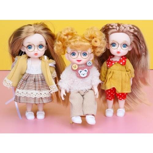 Moveable Jointed Mini 14 Joints 16cm 1/12 Baby Doll 3D Blue Eyes Fashion Dress Up BJD Dolls DIY Accessory Hot Toy For Girls Gift