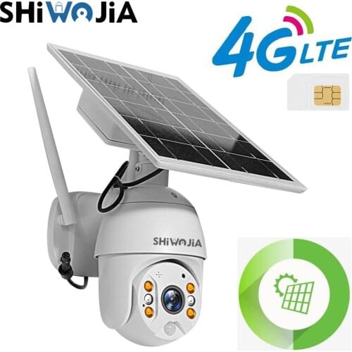 SHIWOJIA 4G/WI-FI Version 2MP HD Solar Camera Panel Monitor Outdoor Security Smart Home Farm Ranch Forest Long Standby LED Alarm