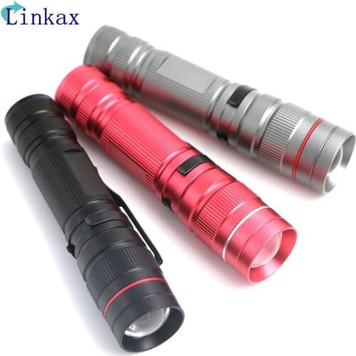 XPE LED Flashlight Aluminum Alloy Convex Lens Adjustable focus hunting camping light lamp Black Gray Pink flashlight