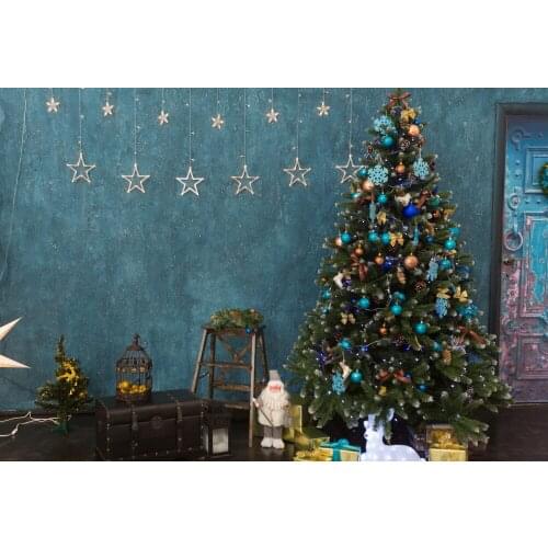 Christmas Backdrop Tree Noel Party Photography Backdrop Winter Blue Peace Glitter Star Rustic Rural Background Photo Studio Prop