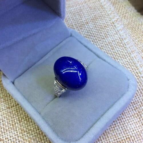 Vintage Silver Ornaments S925 Sterling Silver Inlaid Natural Afghan Lapis Lazuli Exquisite Pattern Open Ended Ring