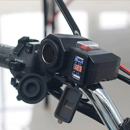 Motorcycle Charger Waterproof Independent Switch cigarette lighter holder Socket Outlet Design +12V 4.2A Output Dual USB Ports