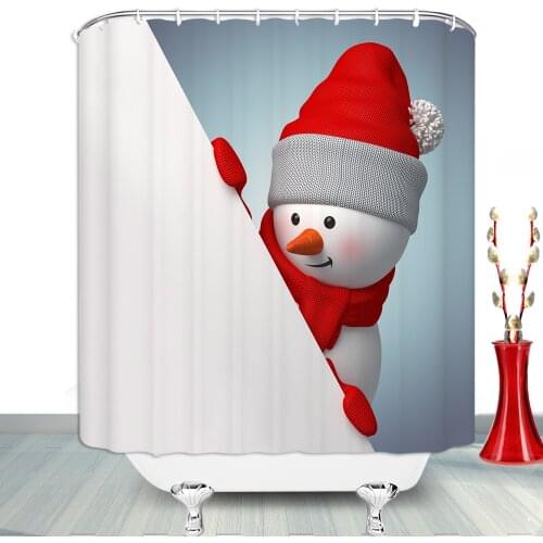 Cartoon Cute Little Snowman With Christmas Bathroom Shower Curtains Winter Christmas Home Decor Wall Curtain Bathroom Products