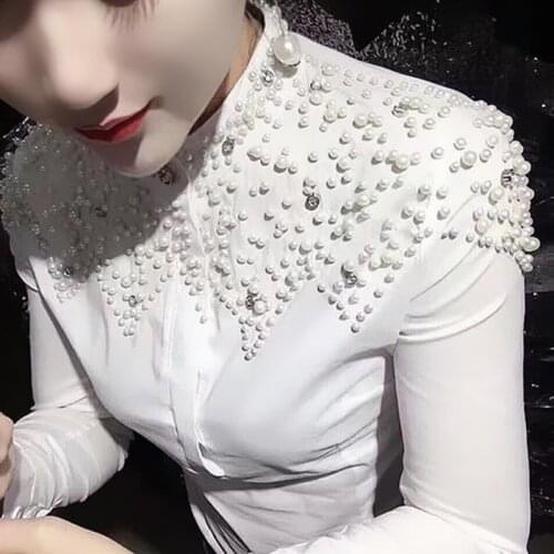 Autumn winter new fashion long-sleeved shirt ladies wild diamond beading bottoming blouse plus size 3XL