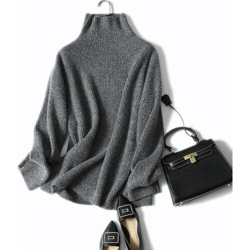 2020 winter new style 100% cashmere turtleneck sweater women ribbed knit loose pullovers european fashion oversized jumper