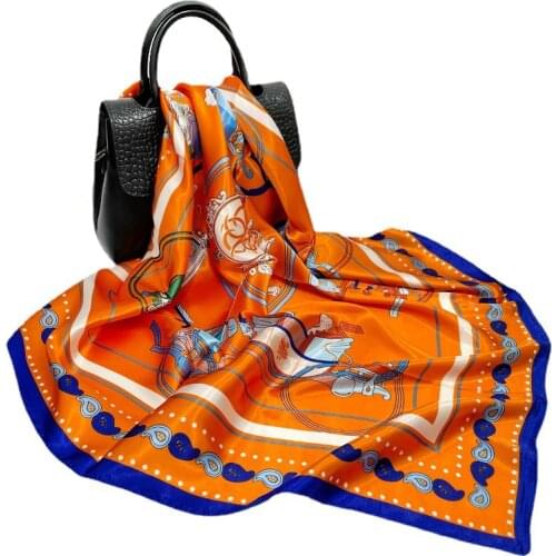 Women Fashion Square Scarf Carriage Paisley Shawl Hijab Imitate Silk Satin Kerchief Bandana Soft Headscarf 90*90cm