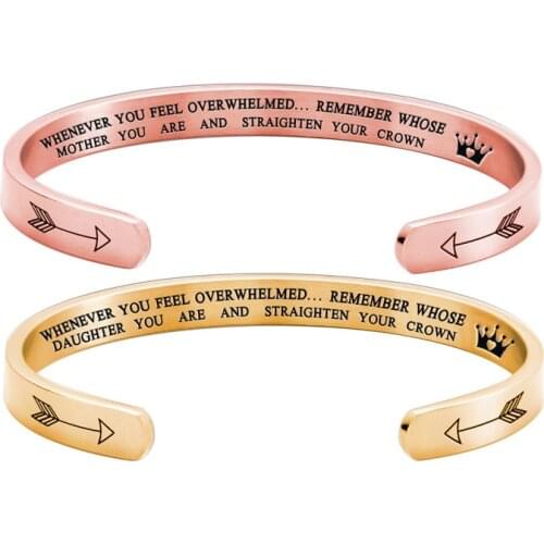 316 Stainless Steel Womens C-shaped Open Bangle Mother DAUGHTER Cuff Bracelet Mothers Day Gift Jewelry