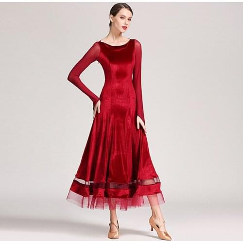 2021 New S9048 Long Sleeve Yarn Puffy Design Female Latin Dance Dress Women Performance Modern Dance Dress Latino Dancewear
