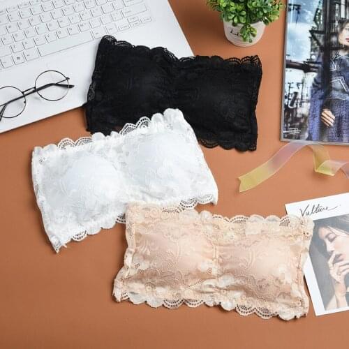 1pcs Sexy Womens Lace Floral Bralet Bra Bustier Back Closure Bandeau Crop Top Padded Bra Bralette Strapless Tube Top Lingerie
