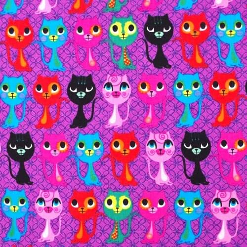 1 yard Cotton Poplin Fabric for sewing pathwork, dress, cloth, bedding - Cartoon cats