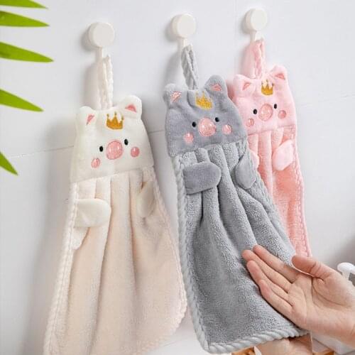 2Pcs/Pack Hand Towel Handkerchief Cartoon Pig Embroidery Wall Mounted For Household Soft Korean Style Kitchen Daily Supplies