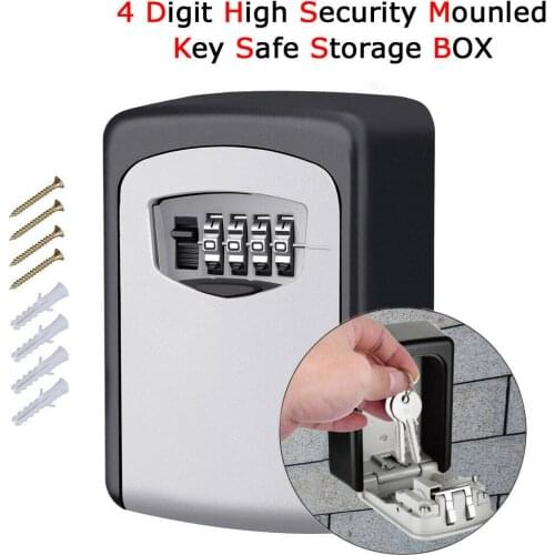 4 Digit Combination Key Lock Box Wall Mounted Key Safe Box Storage Case Organizer