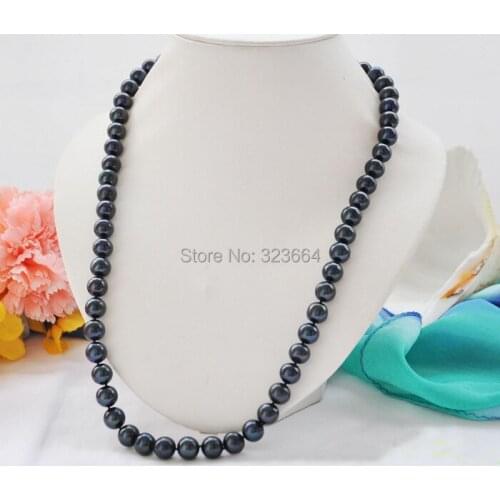 AA++ 30" 11mm black round freshwater cultured pearl necklace